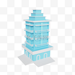 3D立体C4D建筑房子蓝色楼房