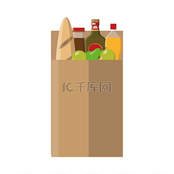 包装各种图标图片_食品面包和水瓶梨产品和饮料包装