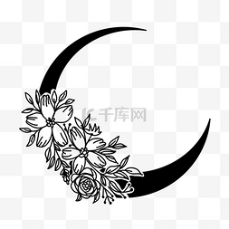 黑白素描花卉图片_手绘花朵线条月亮花卉