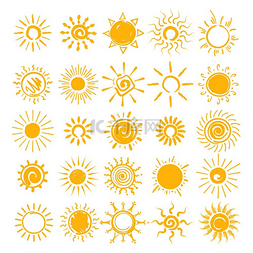 太阳涂鸦图标集。