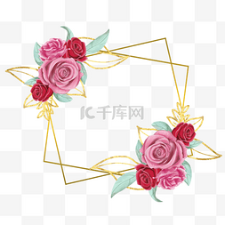 水彩玫瑰花卉金色边框