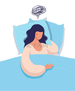 思考话框图片_美丽的年轻女子躺在床上思考。抑