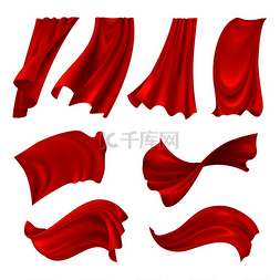窗帘织物图片_逼真的滚滚红布套装在不同位置隔