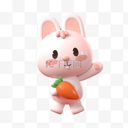 兔子烤肉图片_3DC4D立体卡通兔子手拿胡萝卜
