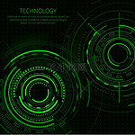 带有给定文本示例和标题的技术海报、具有未来感的屏幕和雷达、在绿色背景上隔离的矢量插图。