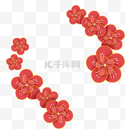 春节新年剪纸红色花朵