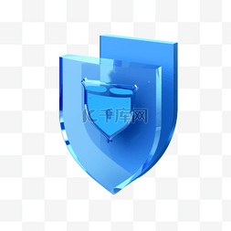 盾牌装饰图片_3D立体蓝色图标装饰元素盾牌