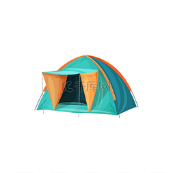 户外休闲野营野餐图片_一个房间的露营帐篷，带绳索的户