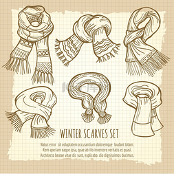 冬季围巾设置在复古背景上。