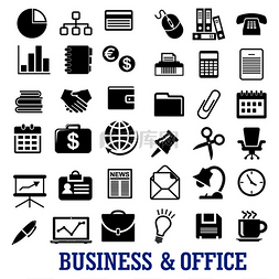 商务邮件创意图片_商业、金融和办公室平面图标，包