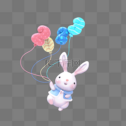 着气球图片_3D立体拉着气球的兔兔