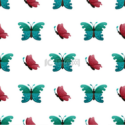 平面装饰物图片_美丽的蝴蝶无缝图案绿松石上有螺