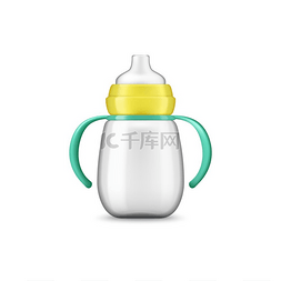 黄色奶瓶图片_婴儿奶瓶与牛奶隔离乳制品。