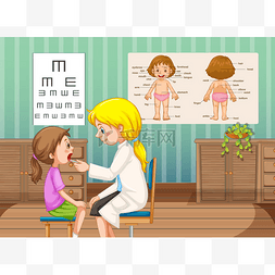 诊所儿童图片_医生检查了小女孩在诊所