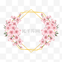 粉色婚礼背景设计图片_边框樱花水彩植物金线