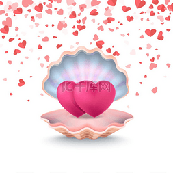 白色海螺图片_海螺与几颗心，3D 风格的浪漫标志