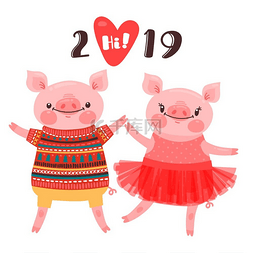 卡通动物猪图片_2019 年新年贺卡快乐。