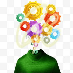 大脑数字图片_创意概念大脑彩色齿轮想象力人