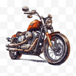 摩托车插画素材图片_卡通复古运动摩托车