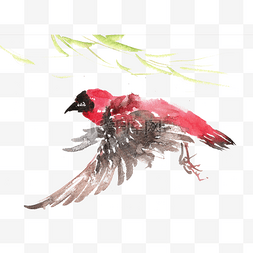 水墨画的飞鸟图片_红色的飞鸟