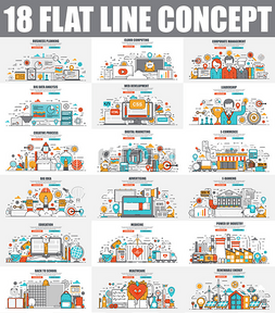 现代一套扁平线概念网络横幅云计
