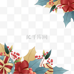 有光泽的叶子图片_蓝色水彩圣诞植物花卉边框
