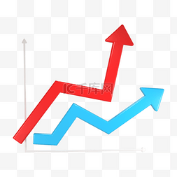 向上数据图片_3d红蓝向上折线图箭头