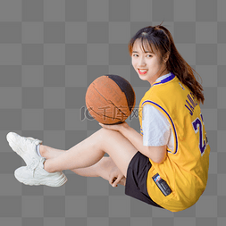 清新美女人像图片_美女篮球运动比赛清新坐在地上人