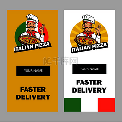 披萨卡通菜单图片_留着小胡子的意大利厨师拿着美味