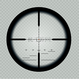 军用狙击镜、十字线目标和枪支或