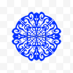 蓝色圆形青花瓷花纹装饰