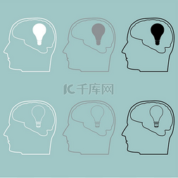 男人与灯泡图片_头与大脑和灯泡图标。头与大脑和