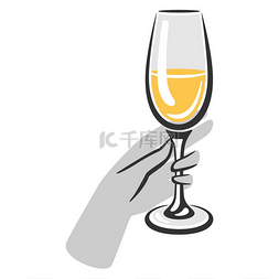 玻璃手拿着白葡萄酒的插图。