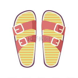 鞋垫素材图片_休闲夏日人字拖，红色带子和黄色