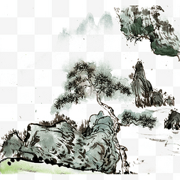 梅花鹿树枝图片_石头上的松树水墨