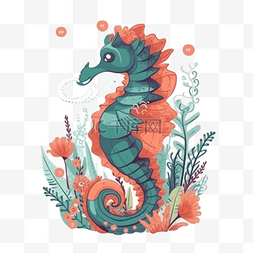 海马插画图片_卡通手绘海洋动物海马