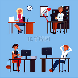电脑工作者图片_坐在电脑桌前工作的男男女女在被