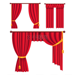 红色织物的厚重窗帘金色系带流苏