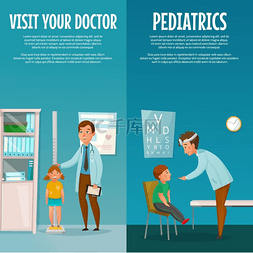 医疗横幅听诊器图片_儿科医生和孩子垂直横幅。