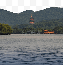 西湖雷峰塔夜色夜晚地标路面