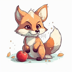 正在吃苹果的小狐狸
