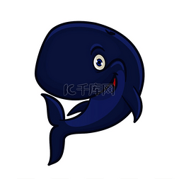 鲸鱼吉祥物设计图片_快乐微笑的蓝色抹香鲸卡通人物为