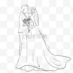 结婚浪漫图片_线描接吻新郎新娘