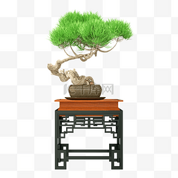 中式木艺摆件图片_国风中式盆栽植物景观摆件