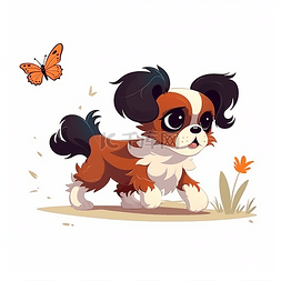 橙色小狗图片_一只正在追逐蝴蝶的小狗