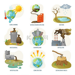臭氧图片_全球变暖自然资源枯竭问题向量。