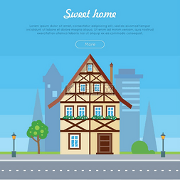 现代建筑海报图片_甜蜜的家房子横幅海报模板。