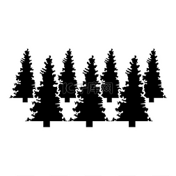 森林冷杉云杉图标黑色矢量插图平