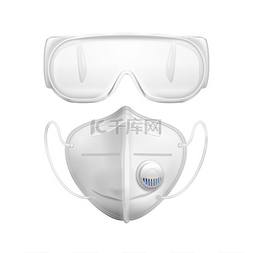 防护眼镜图片_白色个人防护医用口罩眼镜可抵御