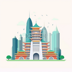 手绘城市建筑背景图片_城市建筑扁平风手绘插画